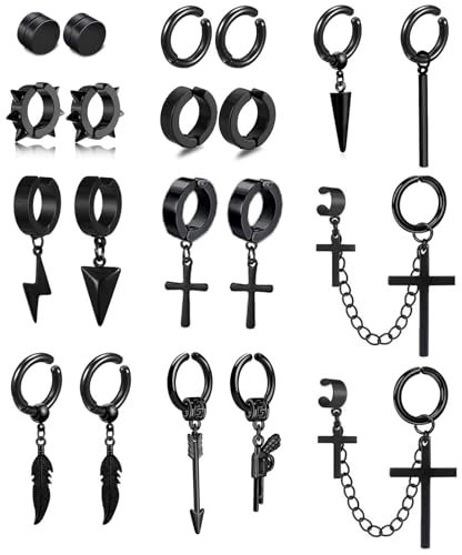BVLAGIDA 20 Stücke Magnet Ohrstecker Herren Edelstahl Clip Ohrringe für Herren Damen Kreuz Feder Anhänger Fake Ohrringe Set