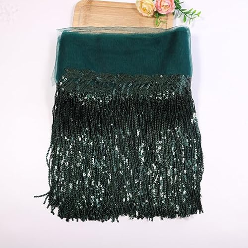 SYSUII 10 Yards 20cm Pailletten Quaste Tanzfransen Fransenborte Pailletten Fringe Trim Fransen Dekoband Bling Fransen Trim Schnittfranse Fransenband für Kostüme Kleidung Basteln Handwerk -dunkelgrün