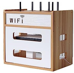 SkVLf Kabelmanagement- und Aufbewahrungsbox mit Router-Regal – ideal für WLAN, TV-Set-Top-Boxen und Kabelorganisation (Farbe: Neutral)