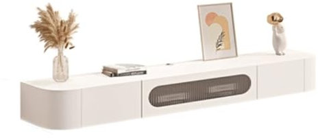 TV Stand Wood Floating TV Stand with Glass Door, Modern Wall-Mounted Entertainment Center with 2 Drawers, Fully-Assembled, 63/70.8''/78.7'' Television Stands (Color : White, Size : 200 * 20 * 24cm)