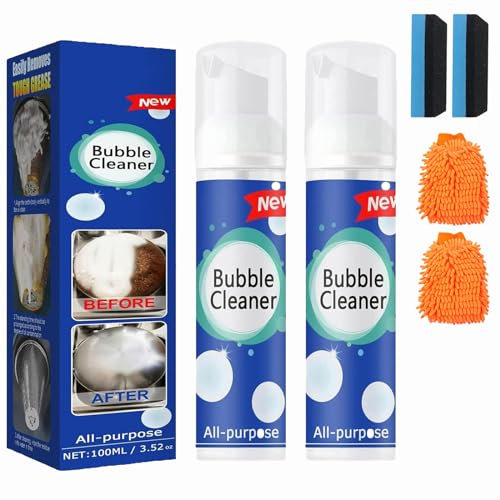 Lazzda Bubble Cleaner,Bubble Cleaner Foam Spray, Bubble Cleaner, All-Purpose Rinse-Free Cleaning Spray, Heavy Duty Stubborn Grease & Grime Remover Spray, Rinse Free Cleaning Spray (100ml*2)