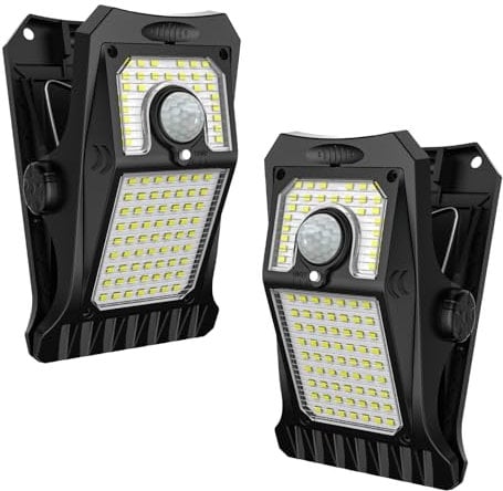 Trymeuro 90Led Solarlampen für Außen mit Bewegungsmelder, Clip Solarleuchten für außen Garten 3 Modi Wasserdichte Wandleuchte Beleuchtung Aussenleuchte Sicherheitslampe für Deck, Zaun (2 Stück)