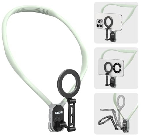 TELESIN° Verbessert Max Magnetische Nackenhalterung für Handys, POV/Vlog Hals-Telefonhalterung w Anti-Vibrations-Brustgurt Selfie-Halterung, Hand Free Phone Neck Holder Stand für iPhone Android Phones