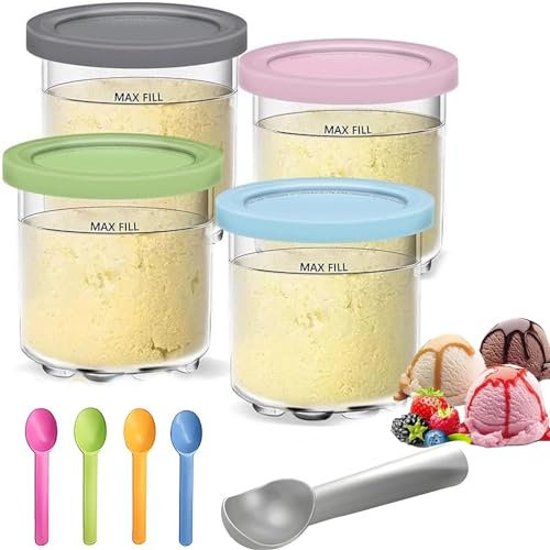 AFINSEA Creami Pints and Lids for Ninja,4 pack Creamy Icecream Containers Cups Jars Tubs Canisters Set,Smoothie Pot Compatible with NC299AMZ & NC300s Series Creamer Ice Cream Maker Machine