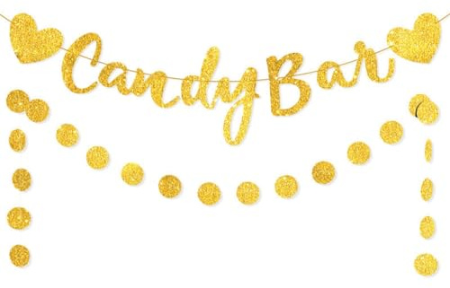 UXUANT Candy Bar Party Banner Set, Gold Glitzer Schild Girlande für Hochzeit Party Empfang Buffet Dekoration Fotografie Banner Requisite, Gold