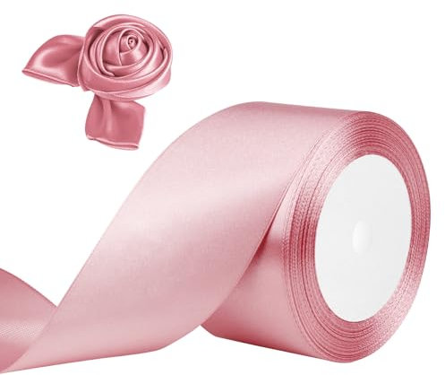 Ruban de Satin Doré Rose 50mm x 23m Doré Rose Ruban Cadeau Ruban de Satin pour L'emballage de Cadeaux, Bricolage, Couture, Décorations de Mariage, Décorations de Noël