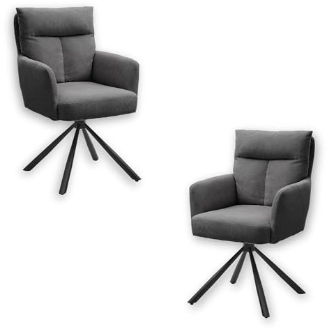 Sofia Esszimmerstühle 2er Set mit schwarzem Metallgestell und Cord Bezug, Grau - Bequeme Stühle für Esszimmer & Wohnzimmer - 60 x 93 x 67 cm (B/H/T)