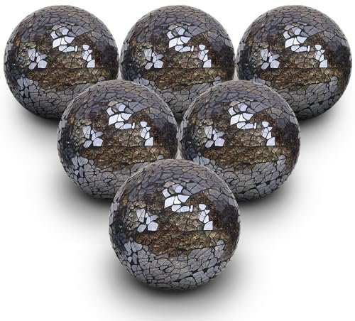 Quancru 6 Stück 6cm Mosaik Glas Kugel Solide Glaskugeln Knistern DIY Kugel Dekoration Vasen Schüssel Füller Tisch Mittelstück Zuhause Hochzeit Party