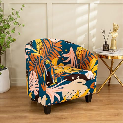 Hearda Housse Fauteuil Club, Plante Feuille Housse Fauteuil Cabriolet Housse de Protection pour Fauteuil de Club Housse de Fauteuil 1 Place Extensible Universelle Amovible (Plante Tropicale)