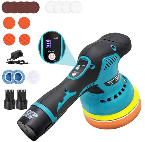 Autopoliermaschine, 800 W, Poliermaschine, 8 variable Geschwindigkeiten, 2800-5500 U/min, seitlicher Griff, austauschbares Pad 150 mm, Autopolitur für Auto, Möbel