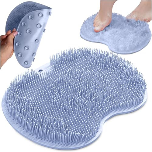 Tapis de massage TULMERO pour pieds et dos - Tapis de douche en silicone bleu avec ventouses et picots de massage