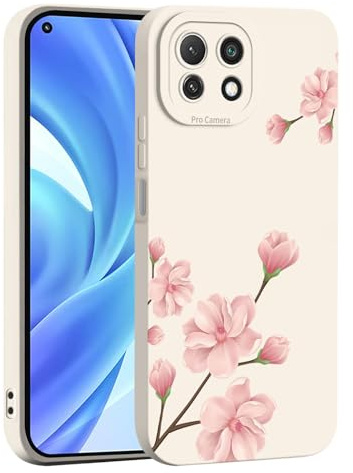 ILING Liquid Silikon Hülle für Xiaomi 11 Lite 5G NE/Xiaomi Mi 11 Lite, Ultradünne Elegant Blumen und Niedliches Cartoon Muster Damen Handyhülle, Weich TPU Bumper Stoßfest Schutzhülle (Weiß Q07)