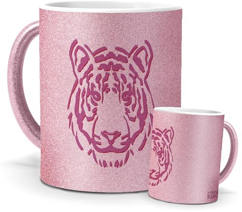 mundohuevo Tazas Únicas | Tigre Rosa | Edición Especial Purpurina Rosa | Mensaje Creativo para Amantes de Diseño Único | Tazas para Café, Té... | Regalo para Personalidades Únicas.