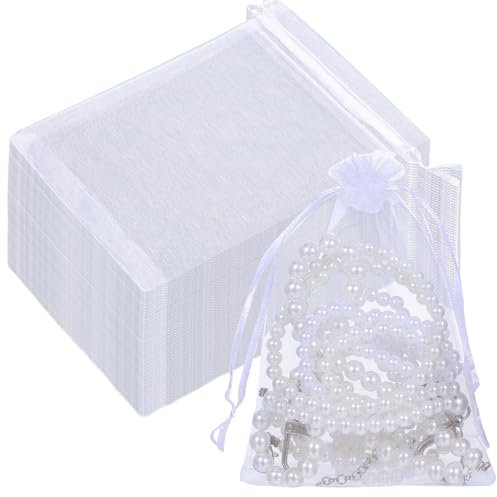 50 Stück Organzasäckchen 10x15 cm Weiß Organzabeutel mit Kordelzug Organza Säckchen Geschenkbeutel Kleine Säckchen Organzasäckchen Weihnachten Kleine Geschenktüten Kleine Tüten für Süßigkeiten Schmuck