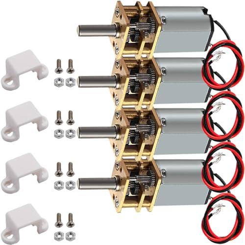 JYUDAUFU 4 Pièces N20 Micro moteur à engrenages DC 3.7 V 42 RPM Réducteur en métal à vitesse lente Mini moteur rotatif à arbre en D avec fil de soudure et support de moteur, pour robot/DIY