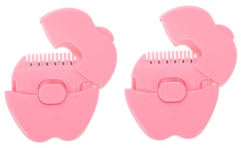 Peine Recortador de Flequillo Manual en Forma de Manzana 2 Piezas | Plástico Rosa, Agarre Cómodo y Diseño Compacto, Recorte Preciso y Seguro para Uso Portátil