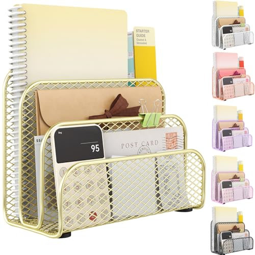 gianotter Post-Organizer, Arbeitsplatte, Metall-Aktenhalter mit 3 Schlitzen, goldfarbenes Schreibtischzubehör für Büro (Gold)