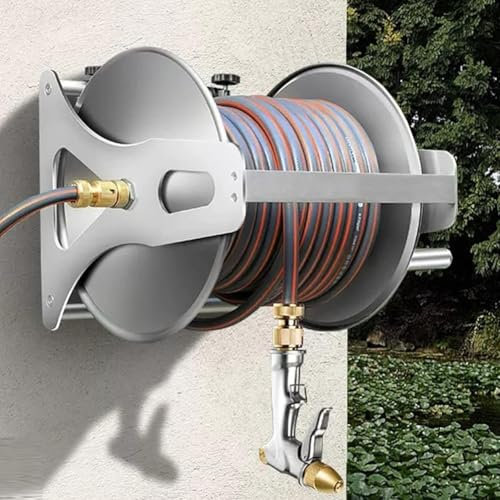 PP-Vic Carrello Porta Tubo, Carrello Porta Tubo con Maniglia, Avvolgitubo Compatto, Avvolgitubo da Giardino in Acciaio Inossidabile,50m