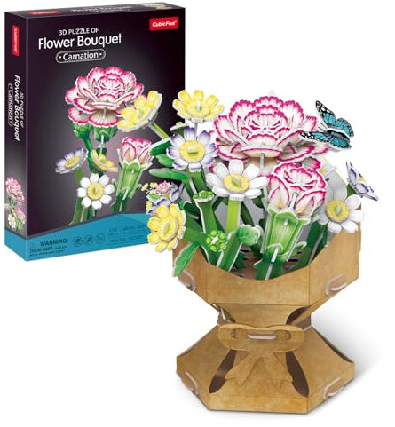 Puzzle 3D Flor DIY Clavel | Ramo de Flores | Maquetas para Montar de Flores Artificiales | 134 Piezas | Puzzle 3D Adultos y Niños Sin Tijeras ni Pegamento | Regalos San Valentin Cumpleaños o Navidad