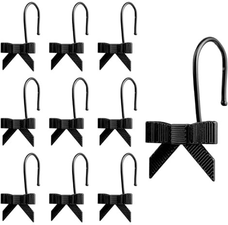 12uds Ganchos para Cortina de Ducha con Forma Lazo, Anillos Decorativos Cortina Baño Bonitos Ganchos de Metal para Baño Habitación Bebé Guardería Decoración Artística (Negro)