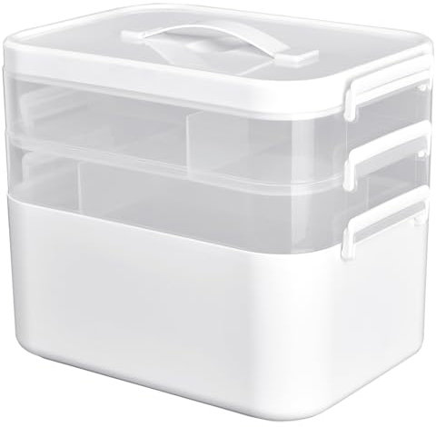 Liangduo Medicine Storage Box, Large 3-Layer First Aid Boxes,Portable Medicine Boxes with Mini 6 Compartment,Household Medication Storage Box Medical Organiser for Home Office Car School (White)