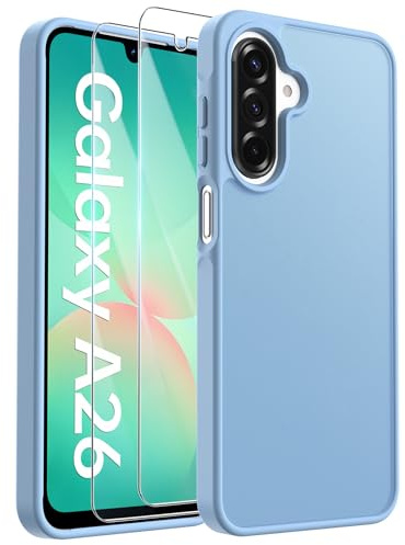 FLLAO Matt Handyhülle für Samsung Galaxy A26 5G Hülle, Blau | Inklusive 2 Schutzfolie, mit Kameraschutz [Militärschutz] Stoßfest PC Rückseite TPU Bumper Hülle für Samsung Galaxy A26 5G