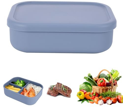 ZONJIE Silikon Brotdose für Erwachsene, Schulhelden Lunchbox, Bento Boxen, Bruchfest und Auslaufsichere Batik Bento Box Wiederverwendbar Brotdose Spülmaschinenfest und Mikrowellengeeignet 800ml (Blau)