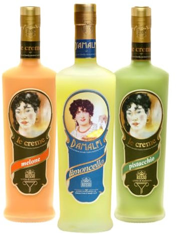 Pack licores Russo: Limoncello Amalfi IGP + Crema de Melón + Crema de Pistacho (Botellas de 70 cl).