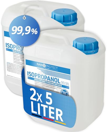 Nanoprotect 2 x 5L Isopropanol 99,9% - IPA Reinigungsalkohol - 10 Liter Set | Hochprozentiger Isopropylalkohol für Haushalt und Elektronik | Ideal als rückstandsfreier Entfetter und Lösungsmittel
