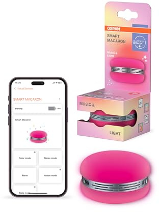 Osram Smart Macaron Bluetooth-Lautsprecher Pink RGB 66mm | SMART+ Macaron, Party Lighting Special and Mood Light, Rosa, 66 mm dia, 3000 h, 1-Pack