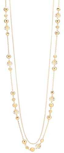 FULU AUTUMN Layered Long Gold Necklaces for Women Natural Stone Beaded Double Chain with Flower Costume Jewellery(Gold)