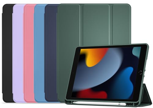 ProCase iPad 9th/8th/7th Generation Case 10.2 Inch (2021/2020/2019 Release) | Pencil Holder, Soft TPU Cover, Shockproof, Slim & Lightweight, Auto Sleep/Wake, Precise Cutouts, Magnetic Closure -Dark Green