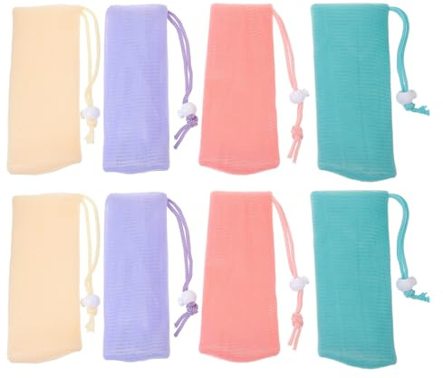 PENIKOKO 8 Stück Seifenbeutel aus Pe mit Schnur Schaumaktive Seifennetzhalter zum Einfachen Aufhängen für Badezimmer und Reisen