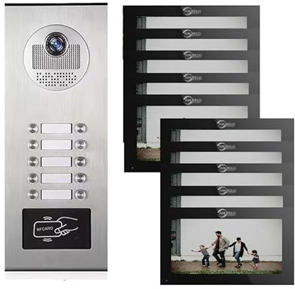 ANJIELO SMART 7inch Black TUYA Video Door Phone Kit,Wired Video Intercom System with 1080P Camera,Up to 12 Units,Support 3 in 1 Unlocking,Two-Way Intercom, Motion Detection (bell+10 monitor)