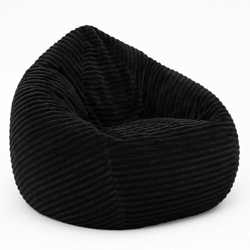 PATCH HOME Cordino Drop Sitzsack aus Breitcord – Bodensitzsack mit EPS-Füllung – Bequemer Lounge-Sessel für Erwachsene & Kinder – 3 Größen – Stylischer Cord Sitzsack mit Reißverschluss (Schwarz, L)