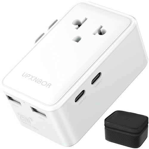 UPXNBOR Reiseadapter Weltweit mit PD 25W USB-C & QC 18W USB-A (2 A + 2 C), Universal Reisestecker Adapter Weltweit, Steckdosenadapter für USA, UK, England, Japan, Thailand und Australien