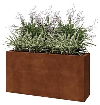 MySteel | Fioriera in acciaio Corten - Rettangolo - 120x30x60cm - Colore ruggine - con fondo