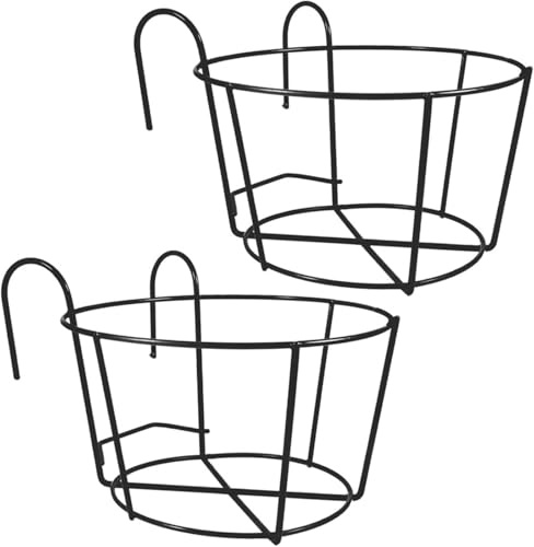 Générique Lot de 2 Supports Suspendus Ronds en Fer Noir 30 Cm pour Pots de Fleurs, Porte-Fleurs pour Balcon et Jardin, Étagère Murale Solide et Gain de Place pour Bonsaïs et Plantes