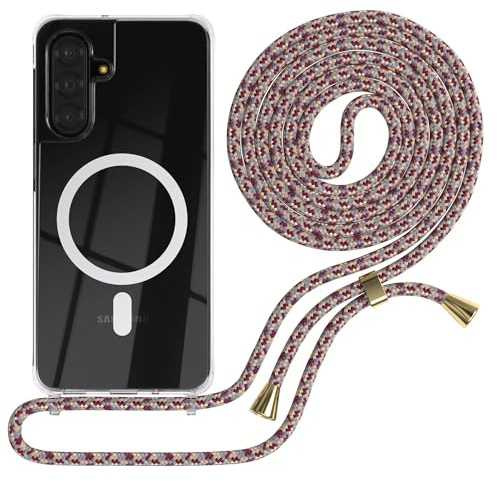 EAZY CASE - Handykette kompatibel mit Galaxy A17 Kette zum Umhängen Stoßfest Handyhülle für Galaxy A17 Silikon Hülle mit Band Handytasche Transparent als Fallschutz in Rot Camouflage