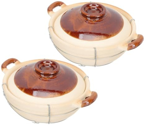 CORHAD Olla de Barro China 0,5L con Distribución Uniforme de Calor y Asa Ergonómica, Juego de 2 para Cocinar en Casa