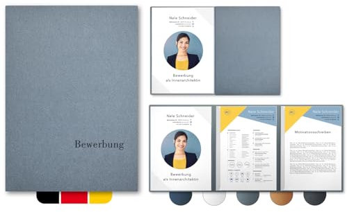 5 Stück 3-teilige Bewerbungsmappen Esclusiva® Elite-plus in Zink mit 2 Klemmschienen // in 1A-Premium-Qualität mit hochwertiger Flach-Prägung „BEWERBUNG“ // Produkt-Design von Mario Lemani