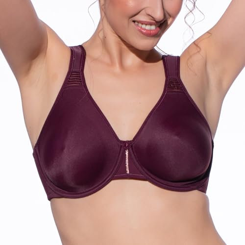 Selene, Reggiseno Contenitivo Donna con Spalline Larghe Comfort e Ferretto, Senza Imbottitura, Collezione Lorea, Colore Bordeaux, Taglia 7D