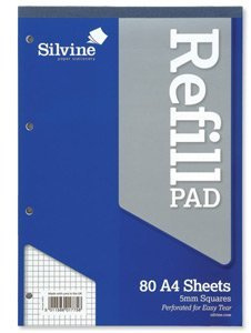 Silvine A4RPX - A4 Refill Pad 5mm Quadrille and Squared PK6