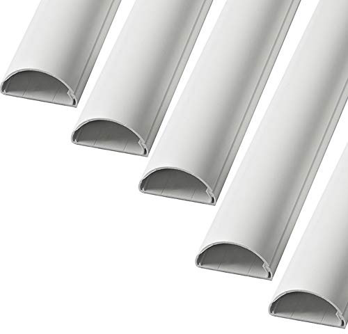 5m (5x 100cm) – 16mm x 8mm White Trunking | HALF ROUND Cable Conduit Cover | HDMI AV TV Ethernet & Speaker Wire Ducting | Wall Tidy Management | Self-Adhesive Backing EASY INSTALL | Neat Skirting Home