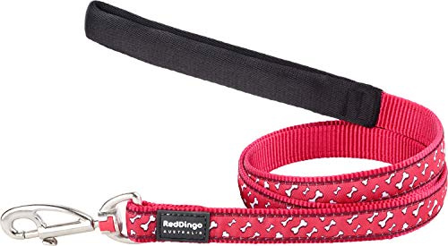 Red Dingo Padded Handle Dog Lead 1.2m Design, Flying Bones Red, Medium 20mm