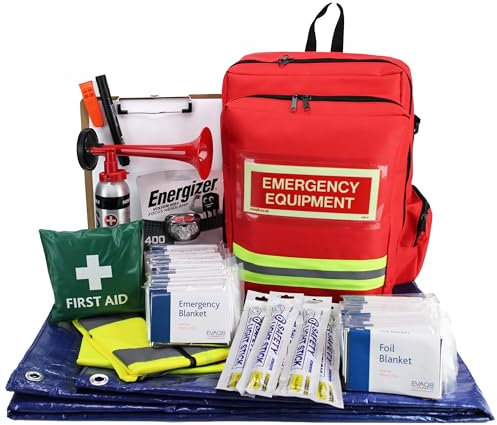 EVAQ8 Classroom Emergency Evacuation Grab Bag for 30 Persons – Emergency Rucksack with Blankets, High-Viz Vests, Torches, First Aid & Visibility Gear – Ideal for Schools & Meeting Venues