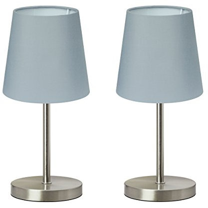 Trango 2er Pack Tischleuchte 2017-08G*2 Nachttischlampe mit E14 Fassung & Schnurschalter Schreibtischleuchte, Lampe *Grey* mit Stoffschirm in GRAU 170mm ?, Höhe: 350mm ohne Leuchtmittel