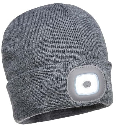 Portwest BEANIE MIT USB WIEDERAUFLADBAREN LED LEUCHTEN, Größe: Einheitsgröße, Farbe: Grau, B029GRR