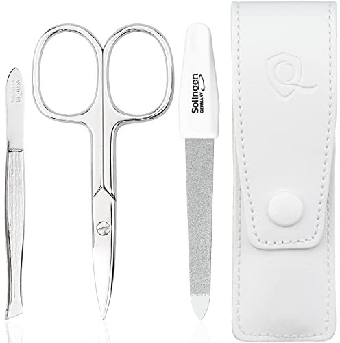 marQus Nagelschere und Pinzetten Set 3 teilig - mit Feile aus Solingen, das praktische Nagelpflegeset für alle Fälle und Taschen, Reise Maniküre Nageletui Klassisch Weiss