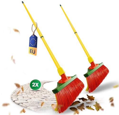 2X Krallenbesen Set Holz cm Kunststoff mit Stiel Schneebesen Kratzbesen Rasenbesen Besen für draußen Outdoor Garden Broom (2, Krallenfeger)